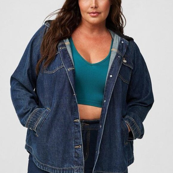 torrid | Jackets & Coats | Torrid Denim Hooded Shacket Size 0 | Poshmark